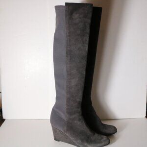 Stuart Weitzman Suede Over The Knee Wedge Boots Womens 9 Gray Pull On Stretch